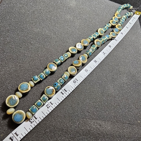 Boho Turquoise Ceramic/Porcelain Bead Statement Necklace Sterling Silver Clasp t - Picture 8 of 8